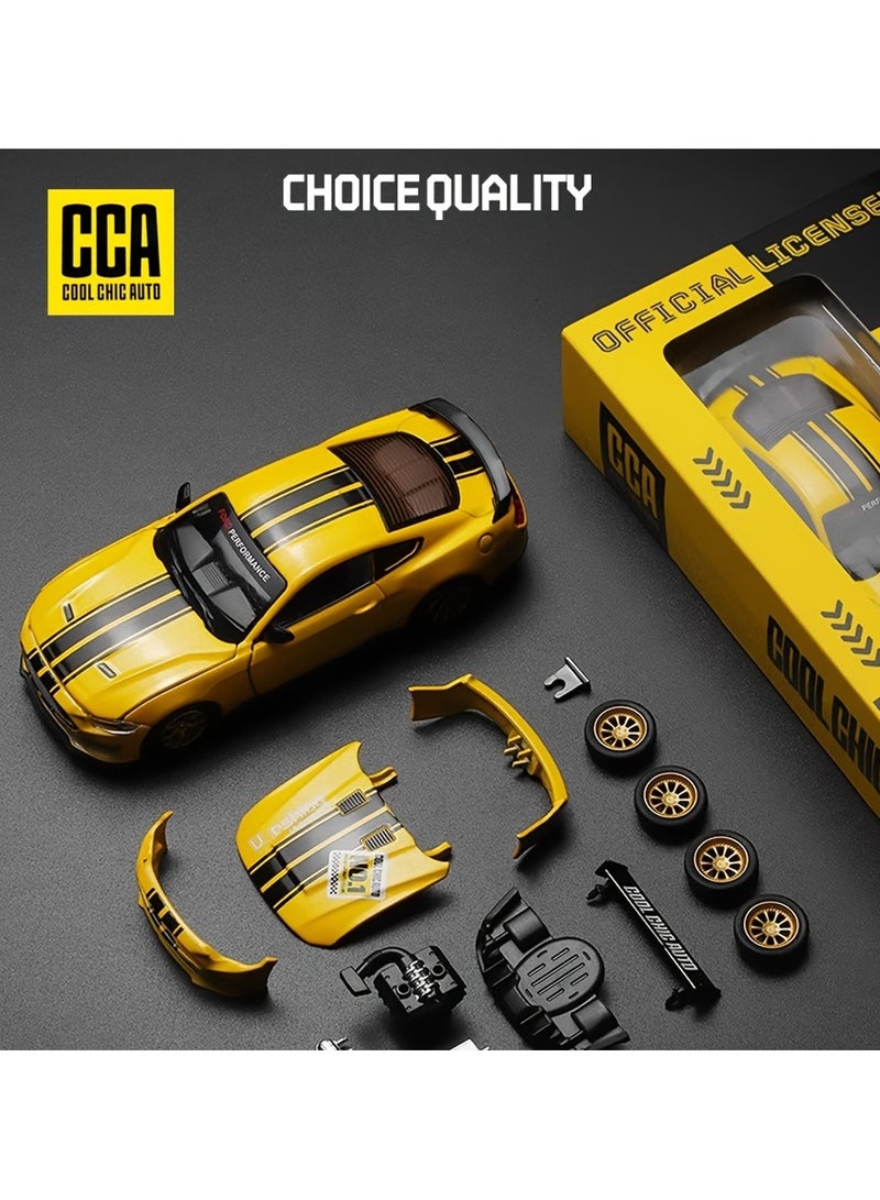 A Box Of 1:42 Ford Mustang GT2018 Yellow Classic Car Model With Opening Doors, Rotating Wheels, And Replaceable Accessories - Image 1